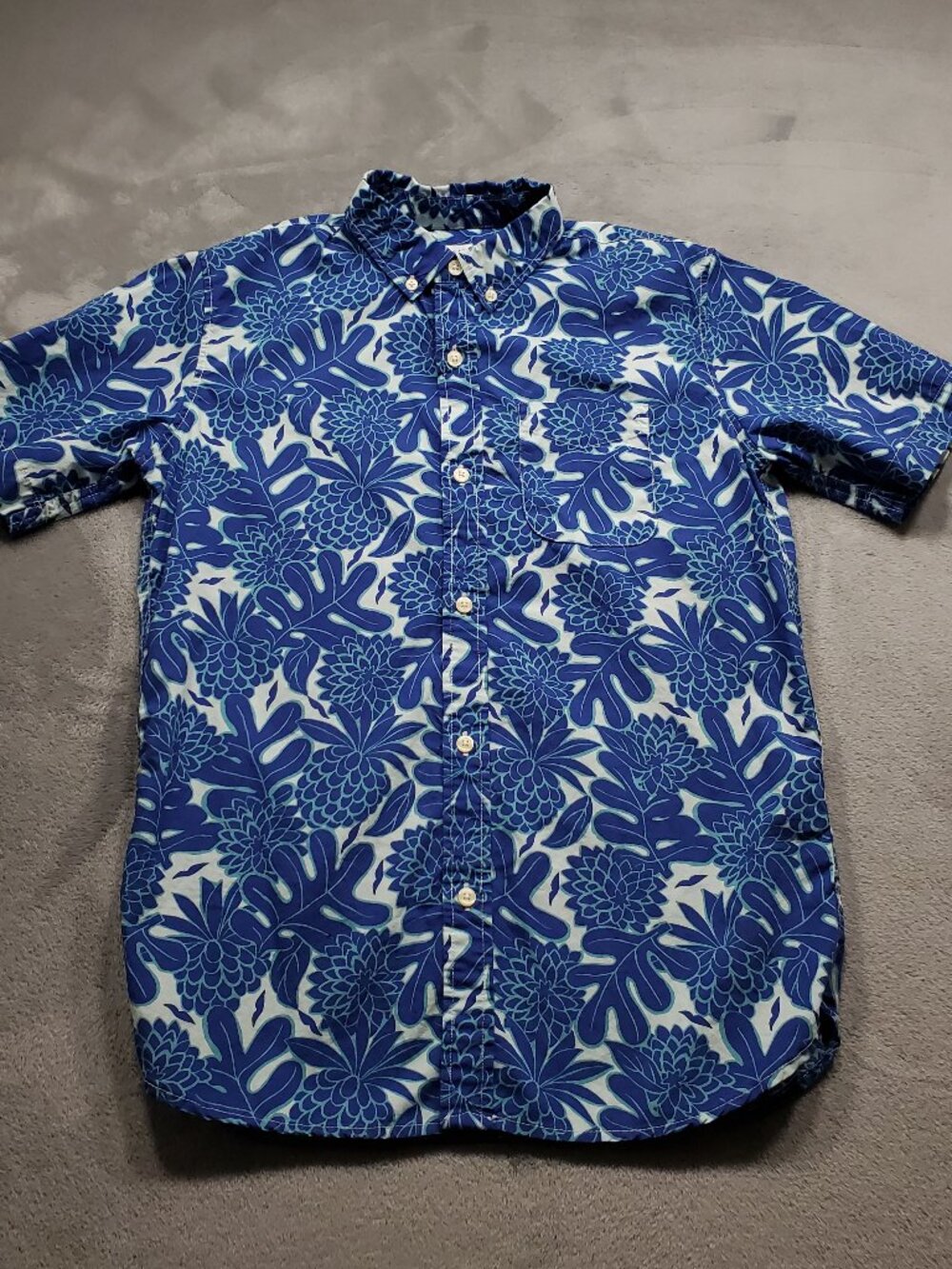 Gap Kids Button Down Hawaiian Tropical Floral Print Blue White Youth 2XL (14-16)